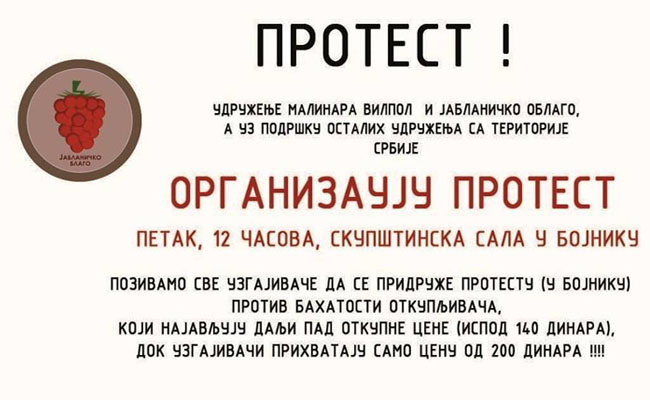 Sutra protest malinara u Bojniku