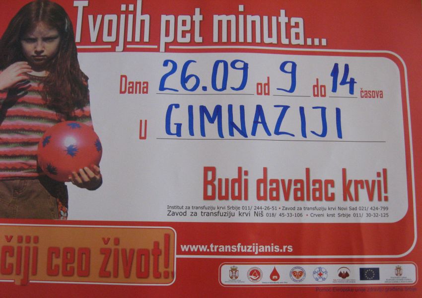 Akcija dobrovoljnog davanja krvi, u utorak 26. septembra u Lebanu