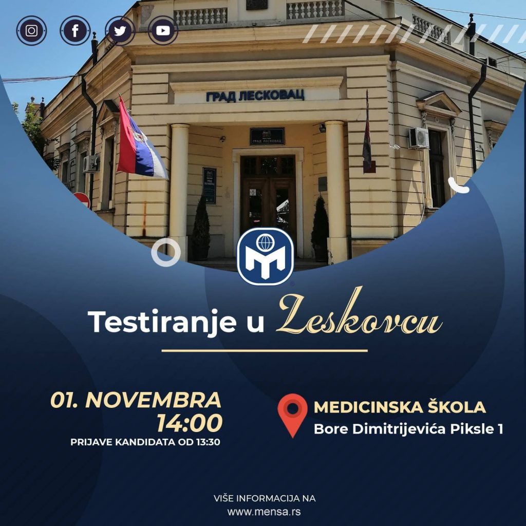 Mensa: Testiranje IQ sutra u Leskovcu