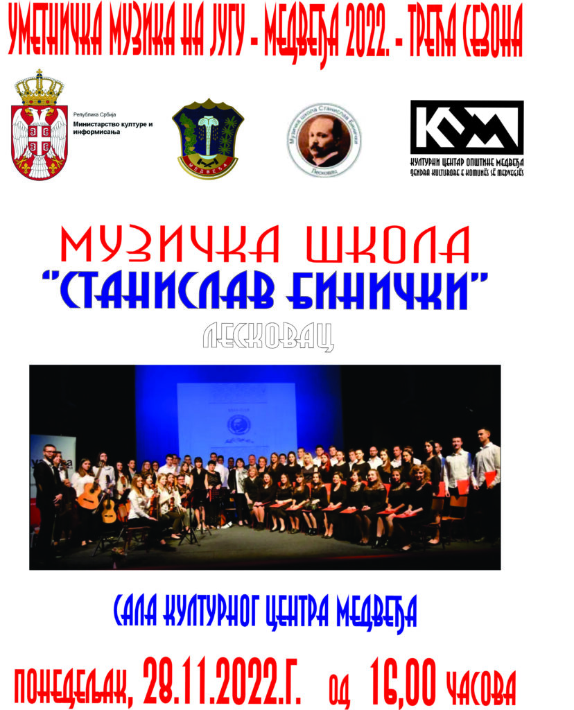Završni koncert „Umetnička muzika na jugu – Meveđa 2022 – treća sezona“ u ponedeljak 28. novembra u Kulturnom centru